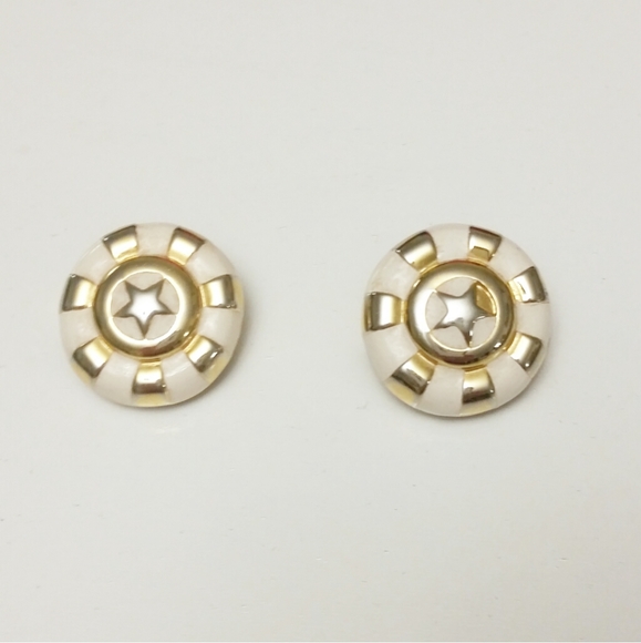 Jewelry - Vintage Ivory Star & Stripes Earrings